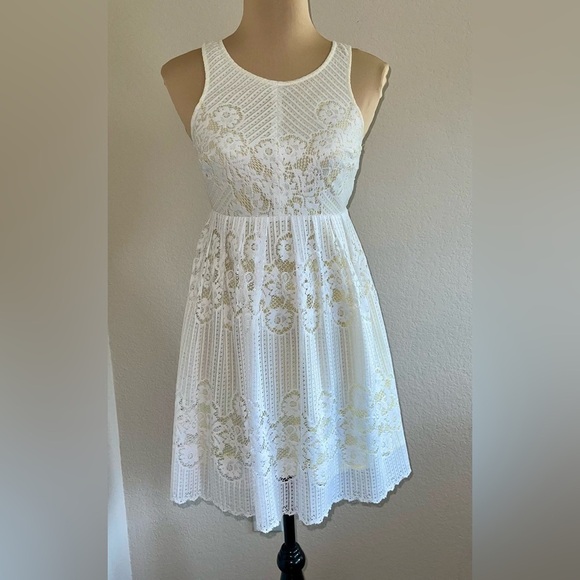 Free People Lace Rocco Mini Sundress White Yellow, Size 2 - Picture 3 of 10